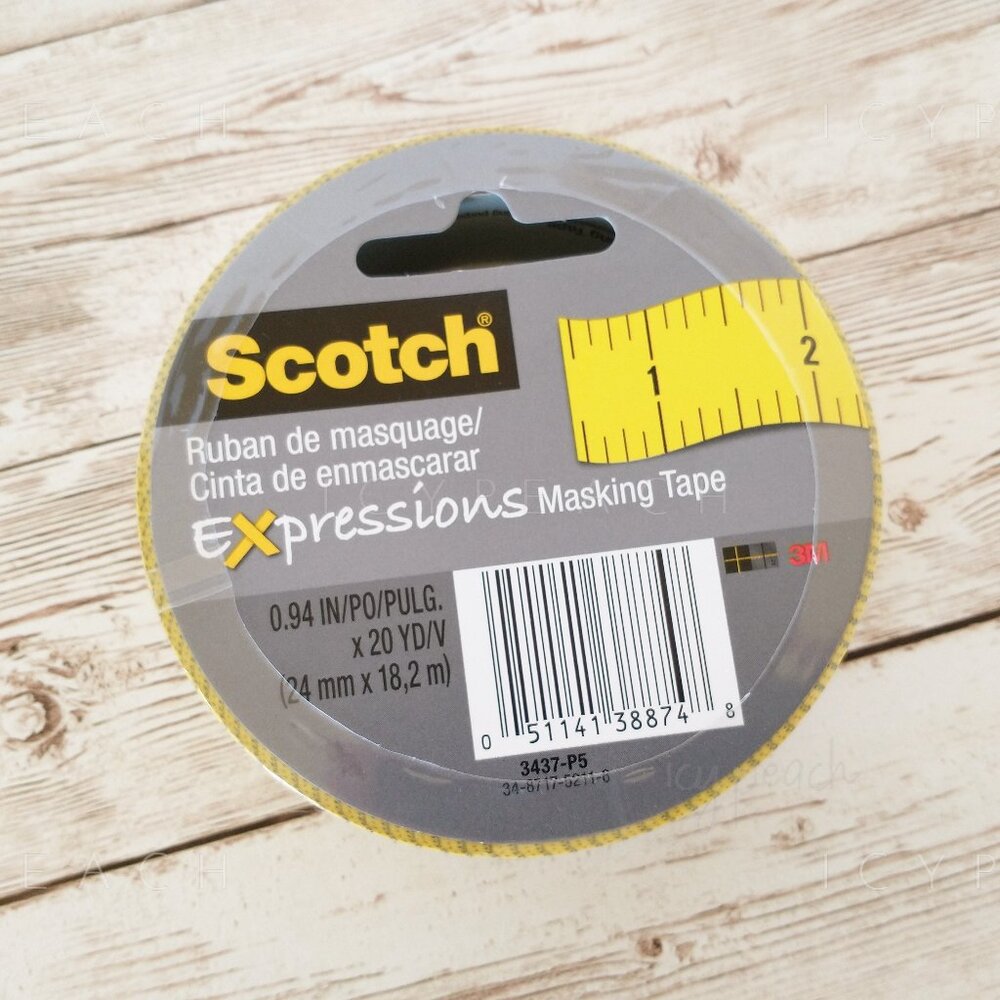Scotch Expressions Ruler Masking Tape NIP 12” Increments Yellow 0.94” x 20 Yds